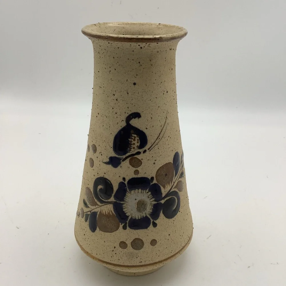 Handcrafted Mexican Tonala Pottery Vase with Floral Design